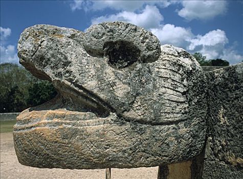 蛇,头部,雕塑,球场,奇琴伊察,尤卡坦半岛,墨西哥,艺术家