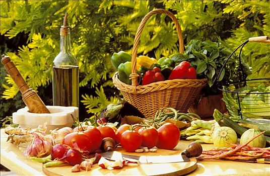 构图,西红柿,瓜,桌子,翠绿,喜爱