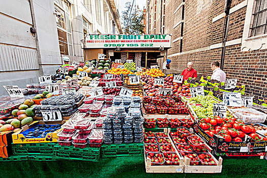 市场货摊,水果,市场,小,小巷,伦敦,英格兰,英国,欧洲