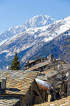 勃朗峰,上方,乡村,奥斯塔谷,意大利阿尔卑斯山,意大利
