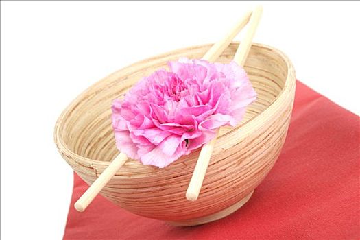 木碗,康乃馨,花,筷子