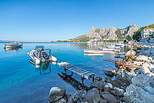 小船,停泊,水岸,达尔马提亚,亚得里亚海,海岸,克罗地亚