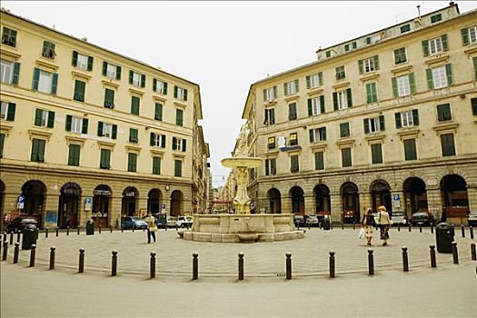 喷泉,正面,建筑,广场,科伦坡,热那亚,利古里亚,意大利
