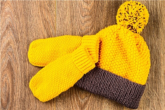黄色,编织品,帽,连指手套