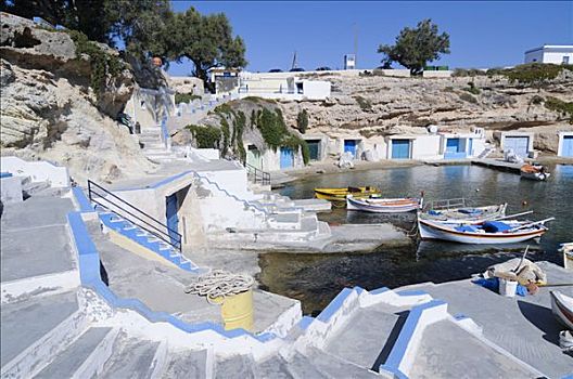 楼梯,渔港,基克拉迪群岛,希腊,欧洲