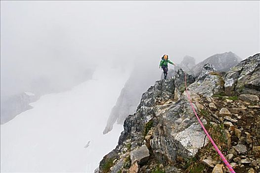 女人,攀登,山