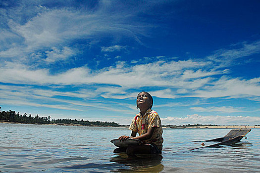 女孩,安静,一瞬,河,孟加拉,八月,2007年