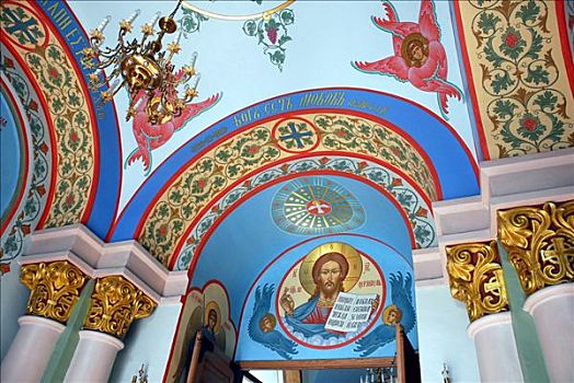 彩色,壁画,入口,俄国东正教,大教堂,东正教,出生,里加,拉脱维亚,波罗的海国家,欧洲