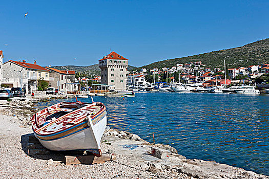 渔村,码头,湾,中心,达尔马提亚,亚得里亚海,海岸,克罗地亚,欧洲