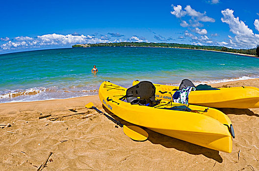 皮划艇,湾,岛屿,考艾岛,夏威夷