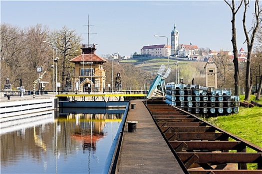 水闸,梅尔尼克,城堡,背景,捷克共和国
