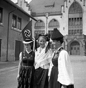 女人,传统服装,姿势,背景,旗帜,德国,欧洲