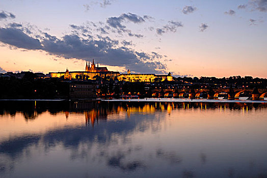 风景,上方,伏尔塔瓦河,河,布拉格,城堡,世界遗产,捷克共和国,欧洲