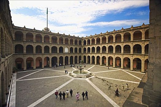俯拍,游客,院落,宫殿,国会大楼,佐卡罗,墨西哥城,墨西哥
