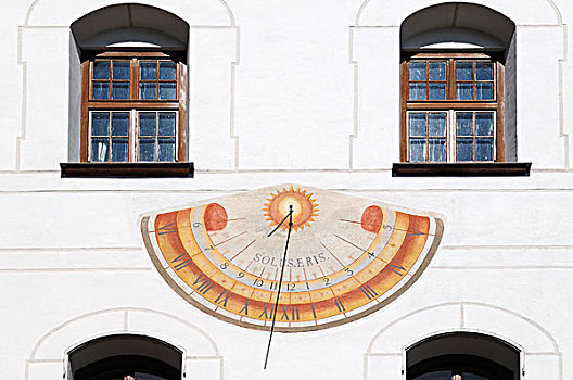 日晷,老,城堡,海伦基姆湖堡,上巴伐利亚,德国,欧洲