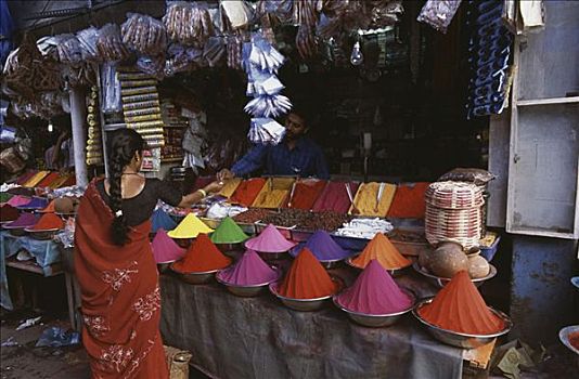 女人,站立,市场货摊,迈索尔,印度