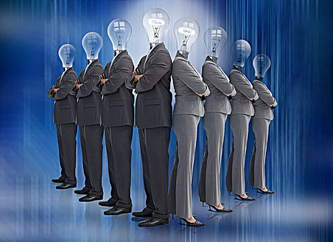 企业团队,灯泡,头部,排列,蓝色背景,背景