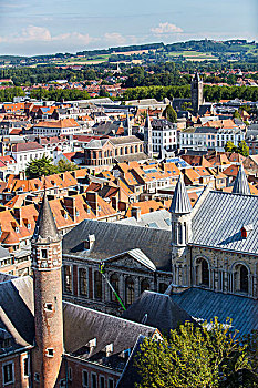风景,上方,屋顶,历史,中心,埃诺省,比利时,欧洲