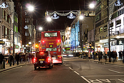 牛津,街道,圣诞节,装饰,夜晚,伦敦,英格兰,英国,欧洲