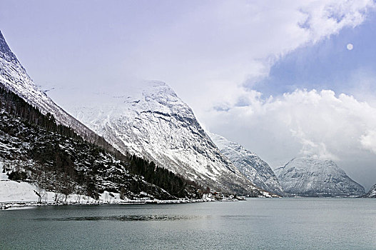 湖,山谷,风景,南方,冬天,雪,松奥菲尔当纳,挪威
