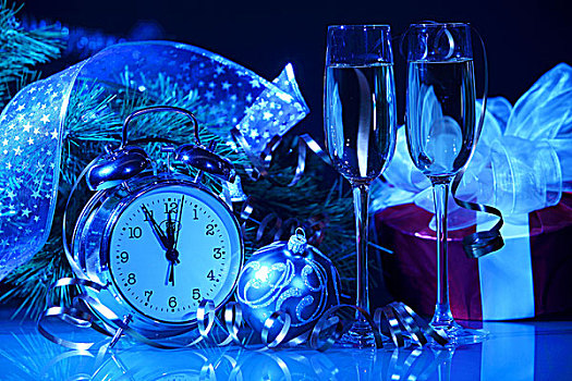 玻璃杯,香槟,圣诞装饰,新年