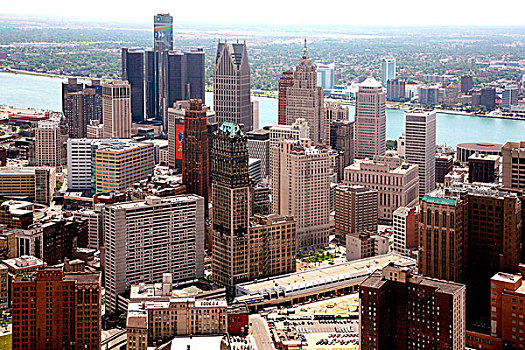 俯视,中心,市区,底特律,河,背景