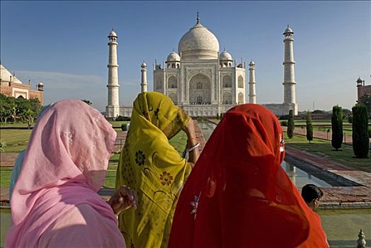 女人,穿,纱丽服,正面,陵墓,泰姬陵,北方邦,北印度,印度,亚洲