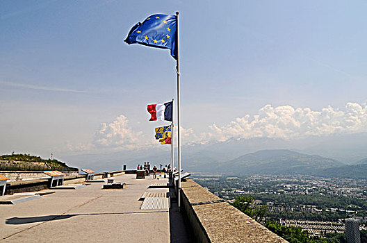 注视,欧洲,法国,旗帜,风景,堡垒,巴士底监狱,格勒诺布尔市,隆河阿尔卑斯山省
