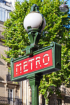 路标,入口,巴黎,地铁,红色,旗帜,街上,灯