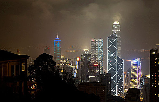 中银大厦,香港岛,夜晚