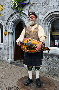 传统,衣服,男人,演奏,老,器具,爱尔兰,欧洲