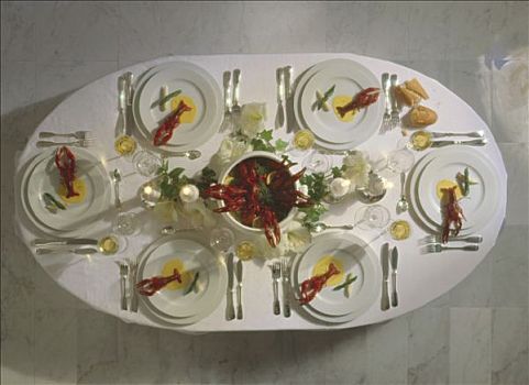 桌面布置,俯视,小龙虾,餐饭