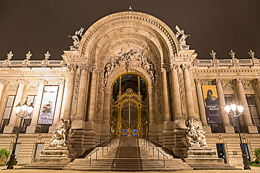 城市,美术馆,博物馆,巴黎,正门入口,夜晚,法国,欧洲