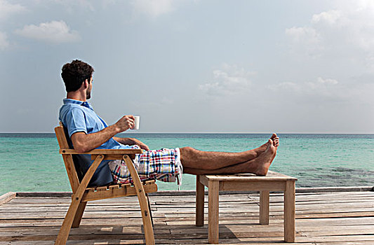 咖啡,甲板,海滩