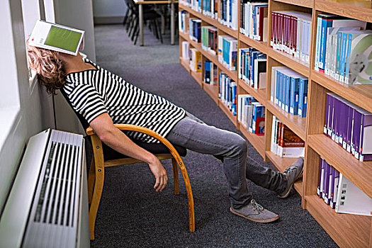 学生,睡觉,图书馆,书本,脸