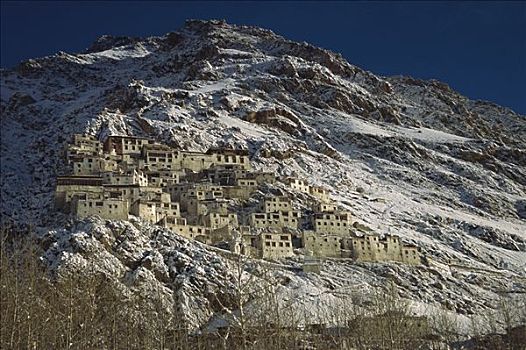 喇嘛寺,寺院,冬天,下雪,喜马拉雅山,印度