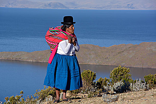 女人,传统,喜庆,服饰,新年,节日,印第安人,岛屿,太阳,提提卡卡湖,玻利维亚,南美