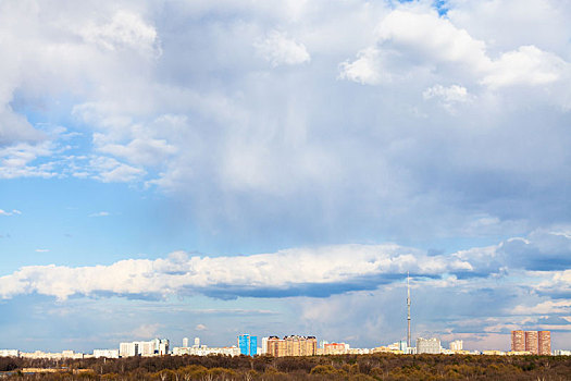 白云,上方,风景,城市公园,莫斯科