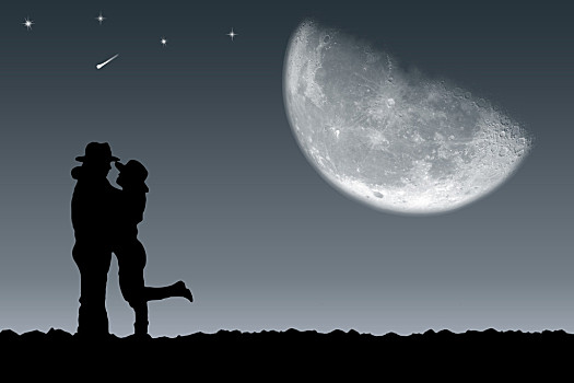 会面,人,女孩,月亮