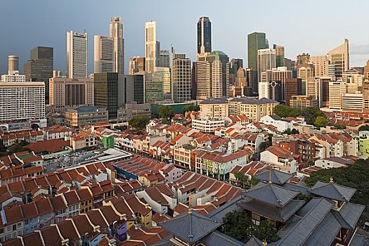俯视图,俯视,唐人街,新,佛,牙齿,古物,庙宇,现代,城市天际线,新加坡,亚洲