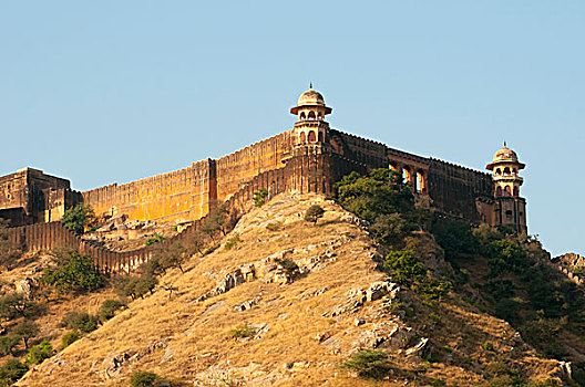 墙壁,斋格尔堡,俯视,琥珀堡,斋浦尔,拉贾斯坦邦,印度