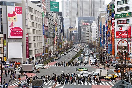 热闹街道,东京,日本,俯拍