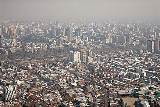 烟雾,俯视,圣地亚哥,智利,风景,圣克里斯托瓦尔