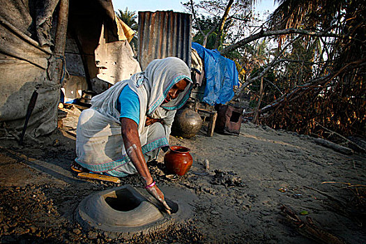 亚洲,传统,炉子,地面,暂时,蔽护,房子,气旋,孟加拉,2007年