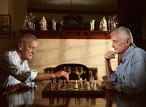 两个,老人,享受,棋类游戏