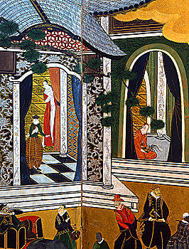 特写,屏风,日本人,江户时期,早,17世纪