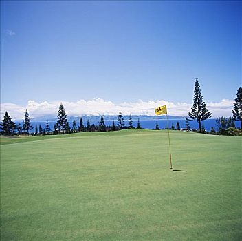 夏威夷,毛伊岛,卡帕鲁亚湾,高尔夫球场,乡村,场地,高尔夫球道,海洋