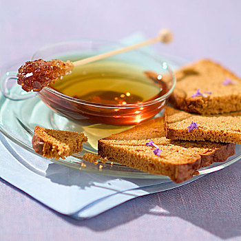 茶,蜂蜜,面包,主题,普罗旺斯
