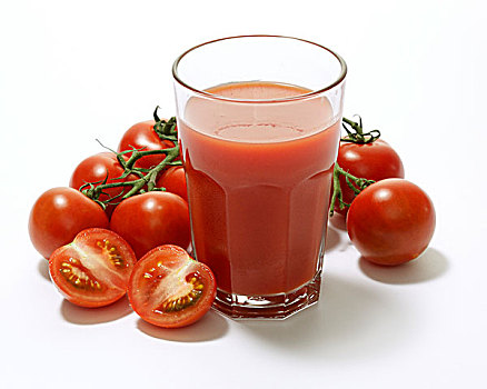 玻璃杯,番茄汁,围绕,西红柿