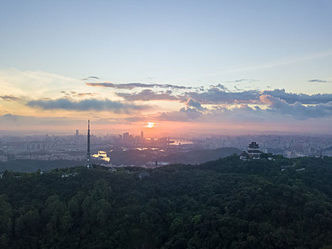 清晨时分广东惠州高榜山航拍风光
